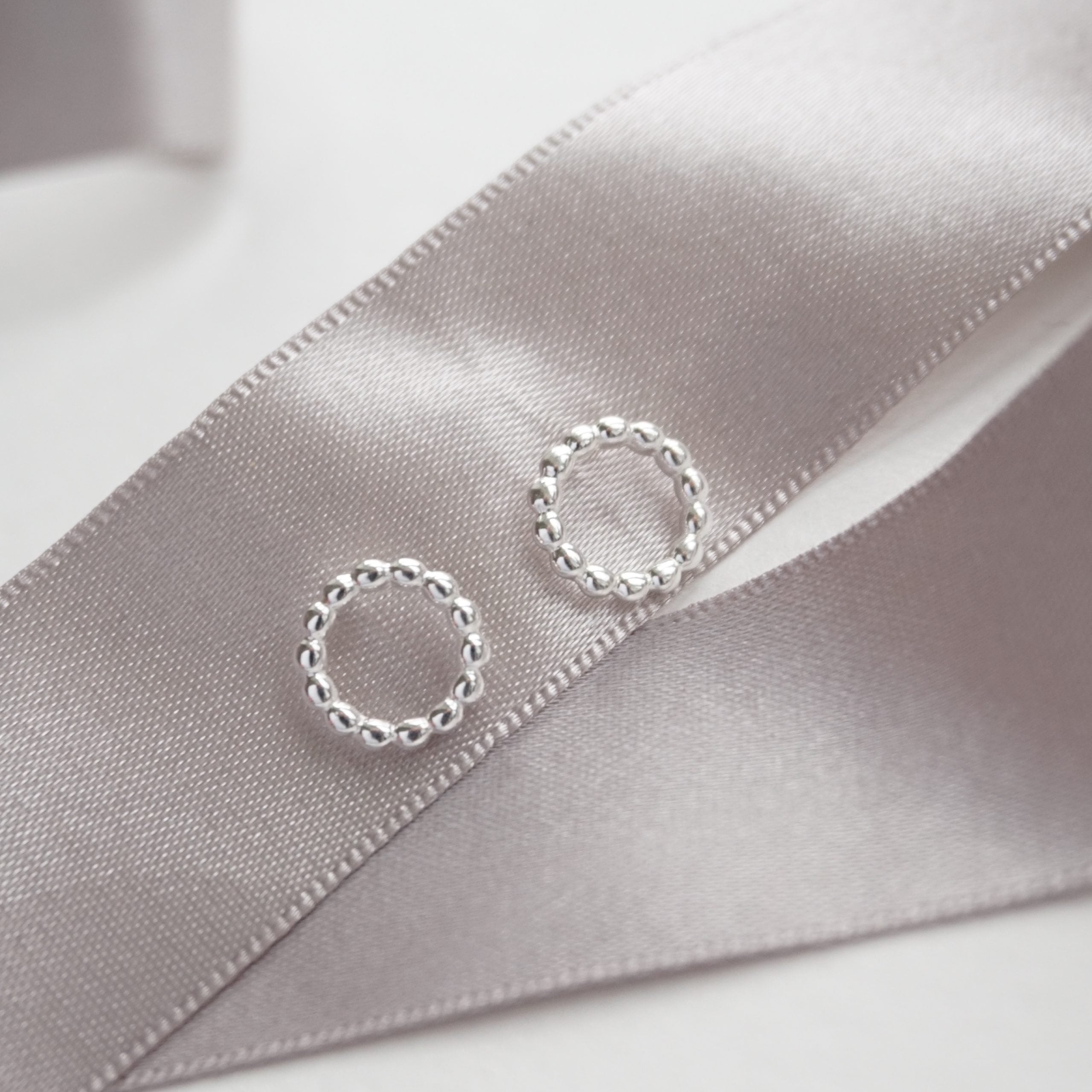 sterling silver beaded circle stud earrings