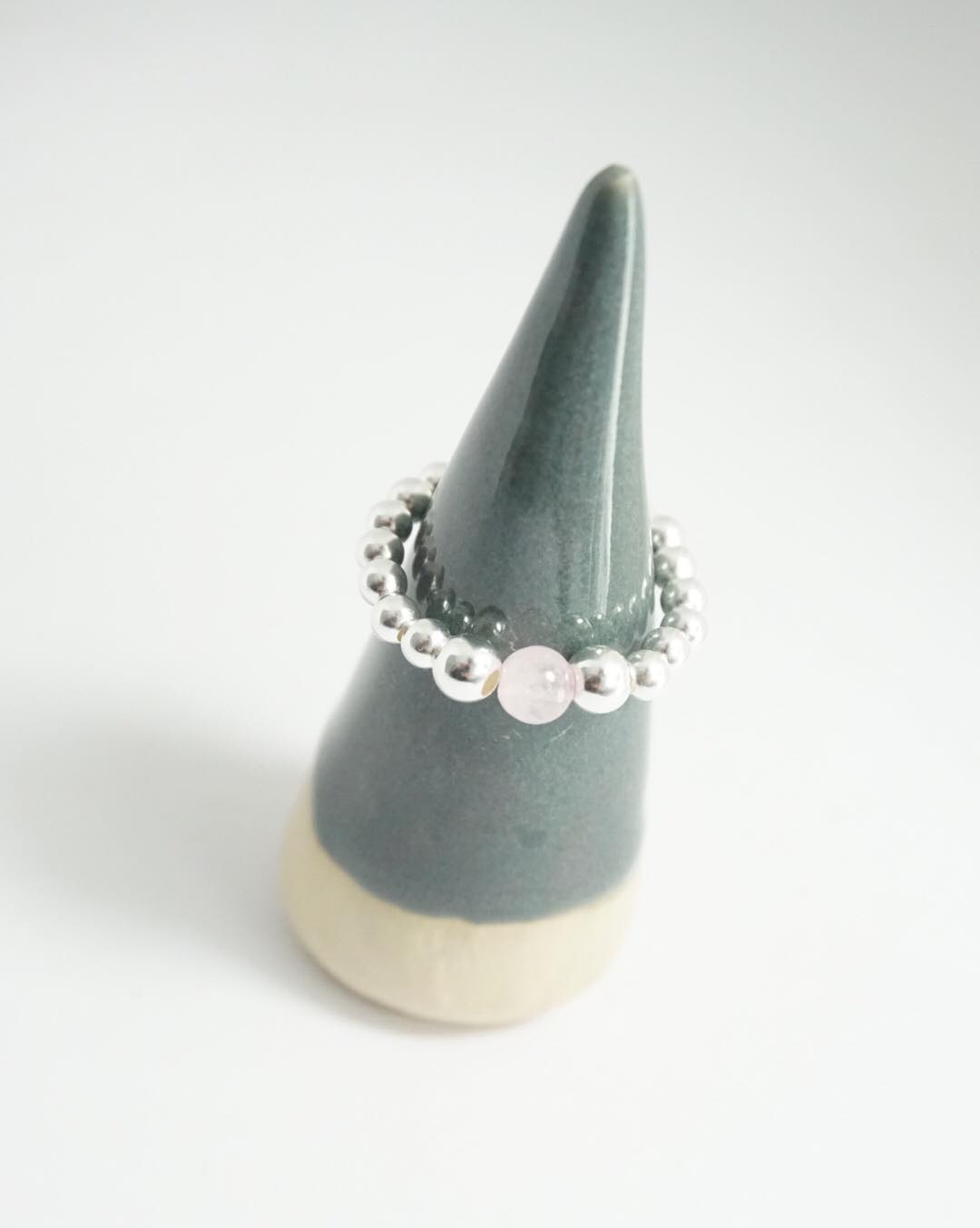 'For Kate' Sterling Silver Stretch Ring with Rose Quartz Bead