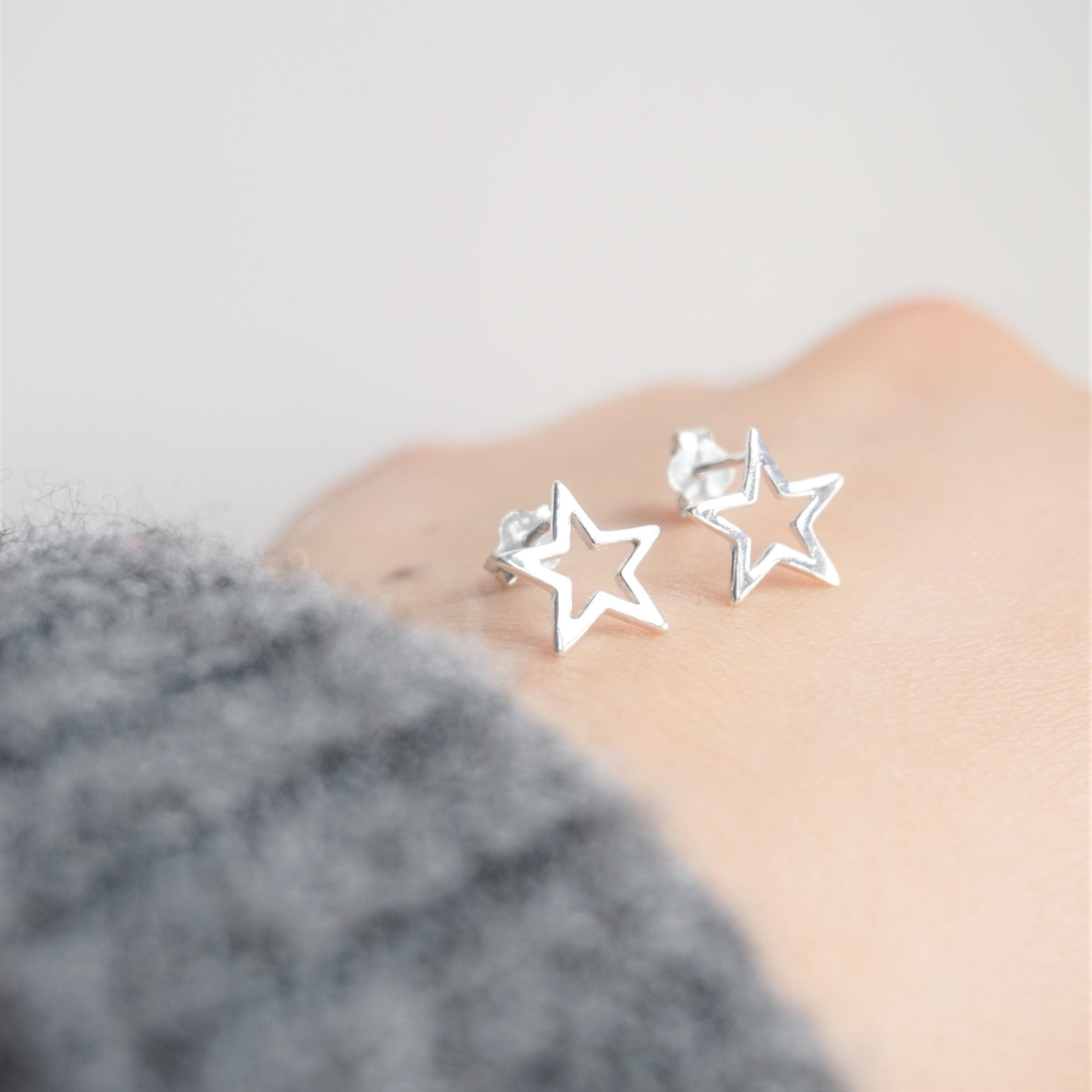 Sterling silver open star stud earrings