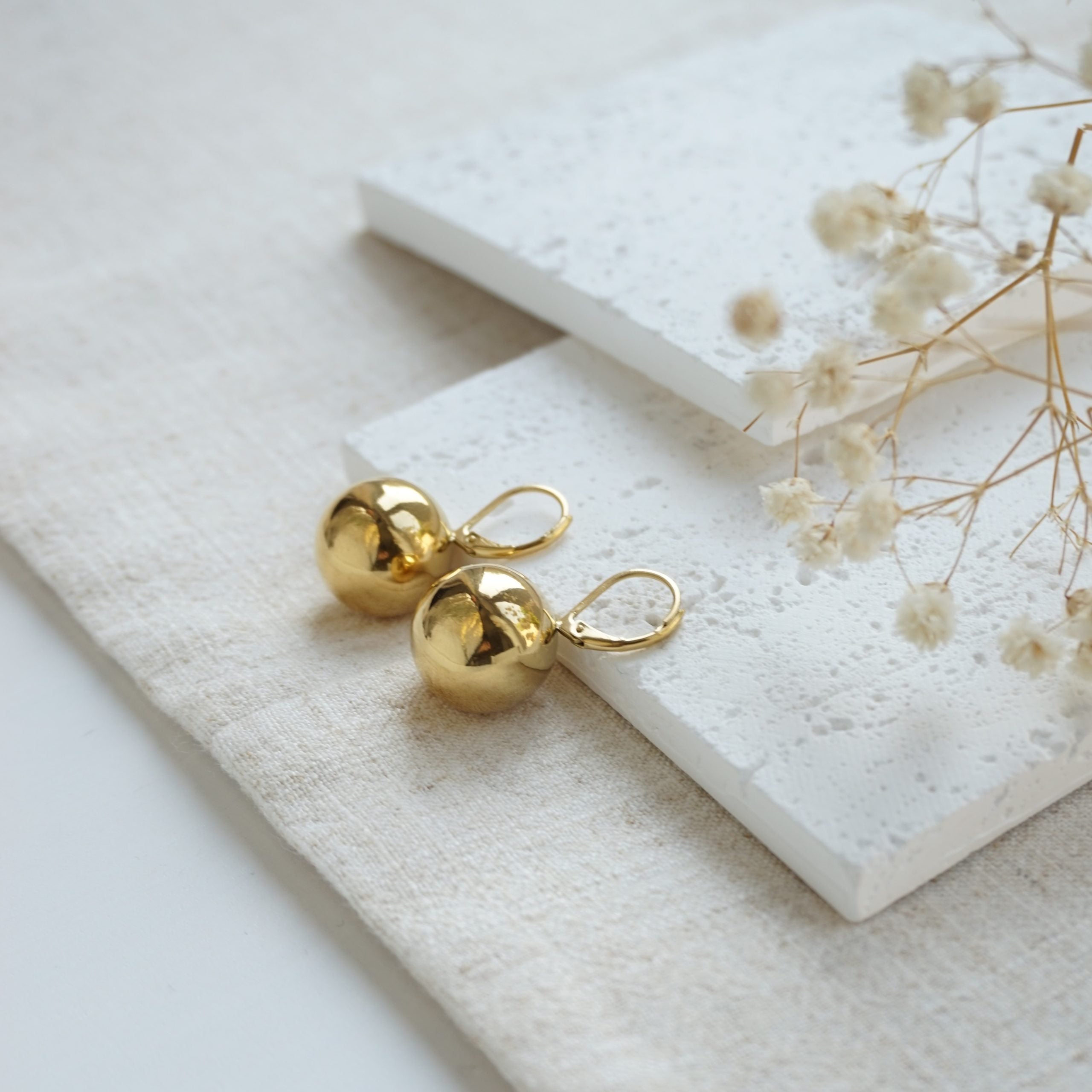 gold pia sphere hoop earrings