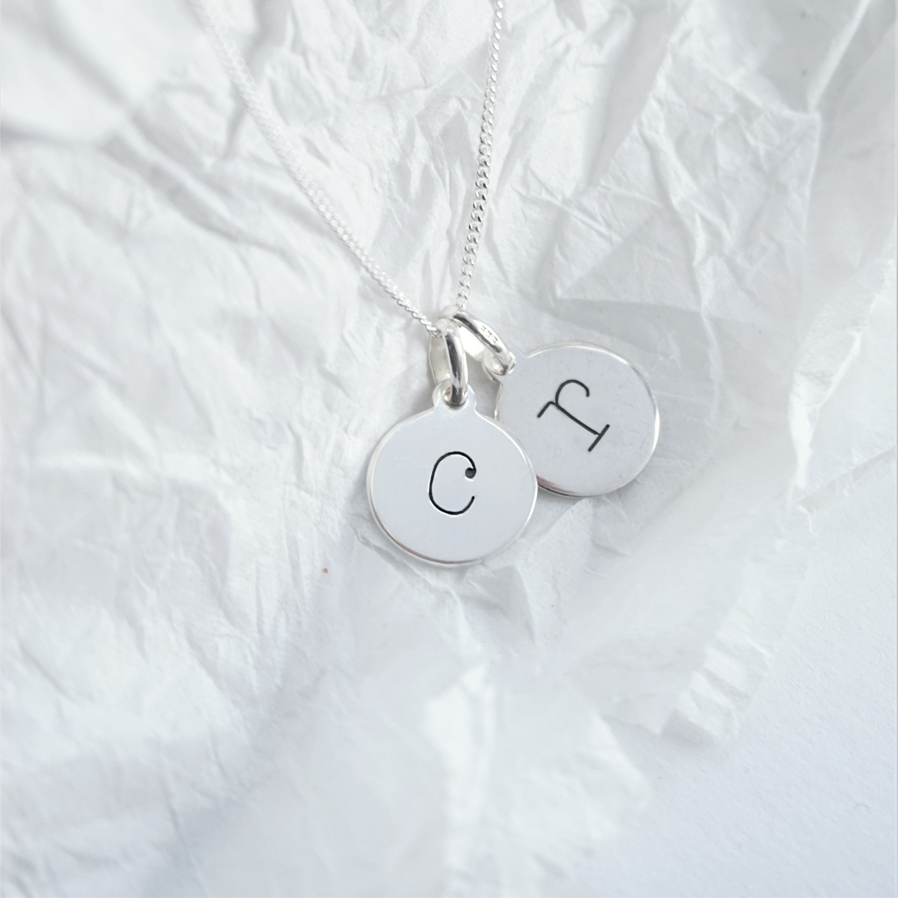 sterling silver necklace with 2 lowercase initial charms