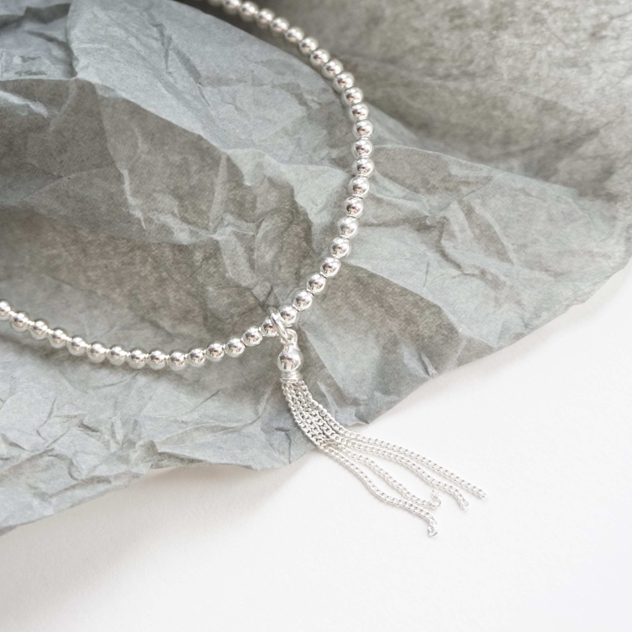 sterling silver anklet with tassel charm