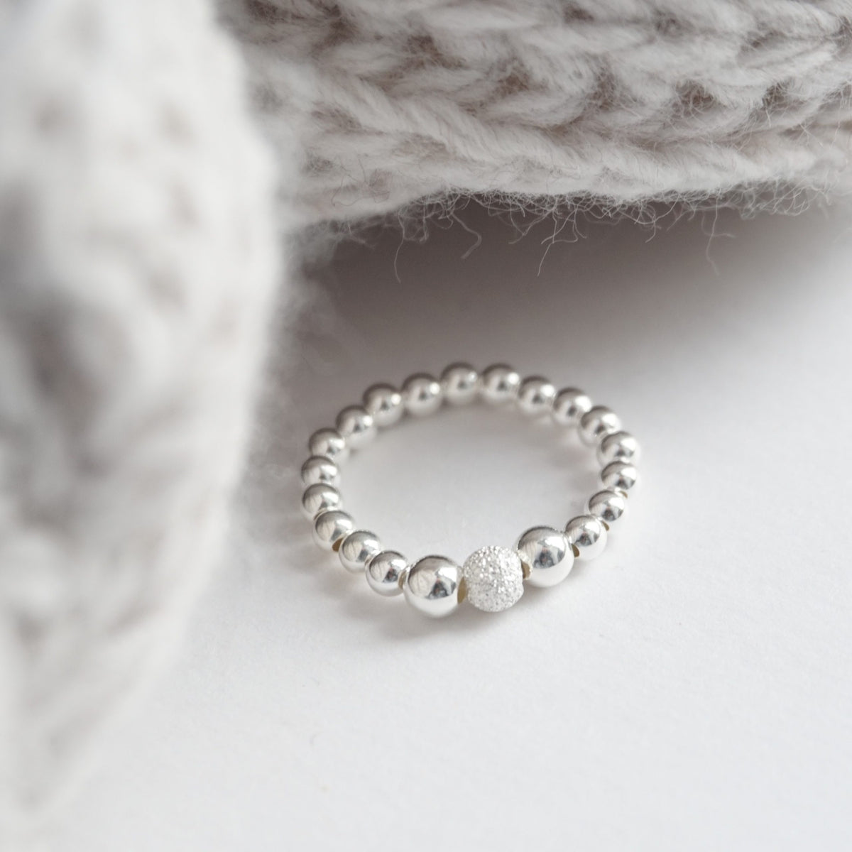 Sterling Silver Stretch Ring with Stardust Bead – Little Grey Moon