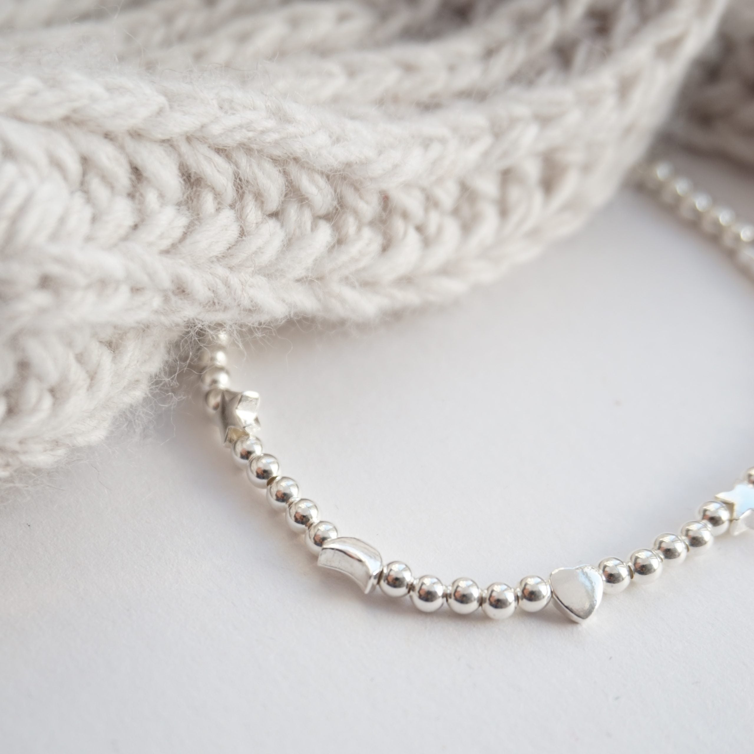 sterling silver bracelet with moon star and heart bead