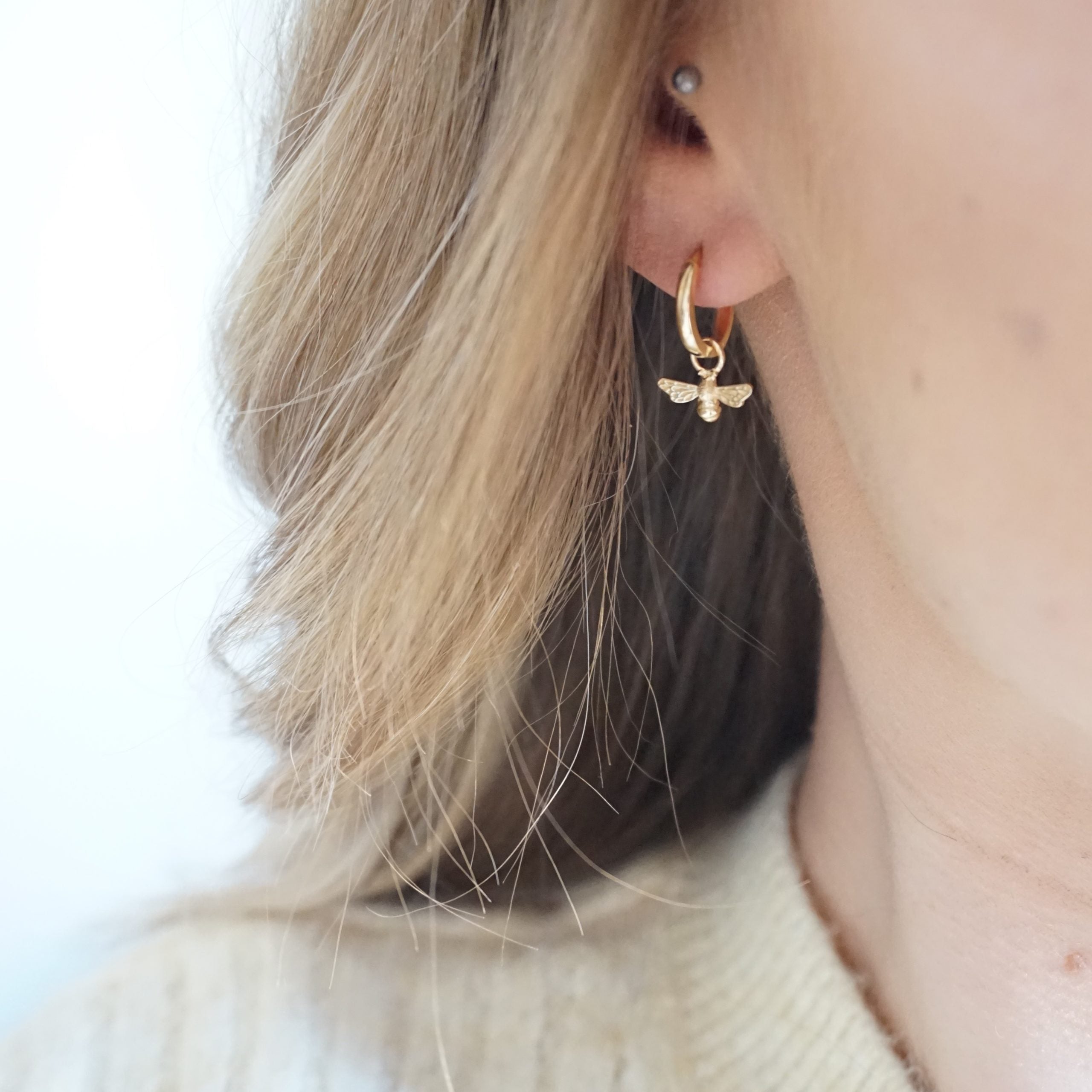 gold bee hoop earrings