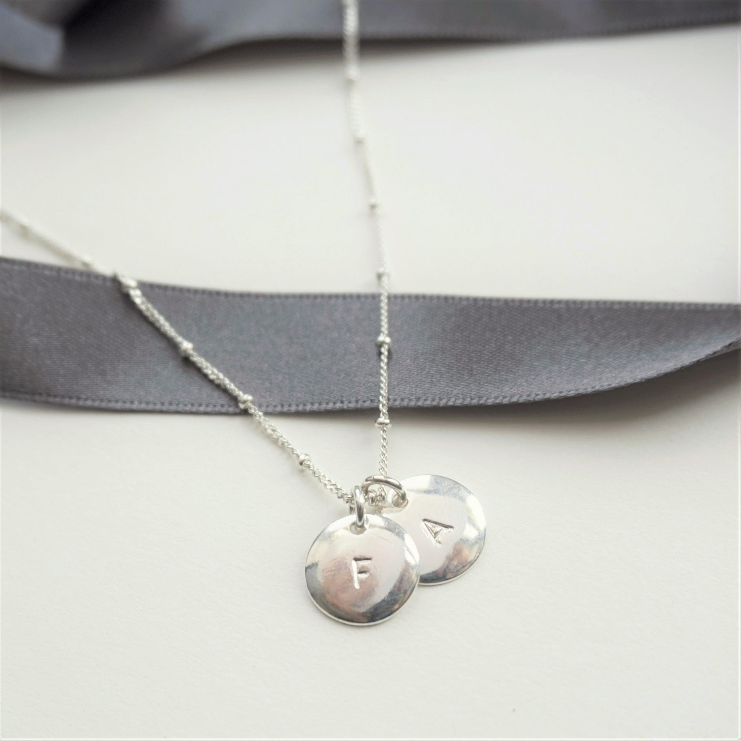 sterling silver duo initial stamped necklace