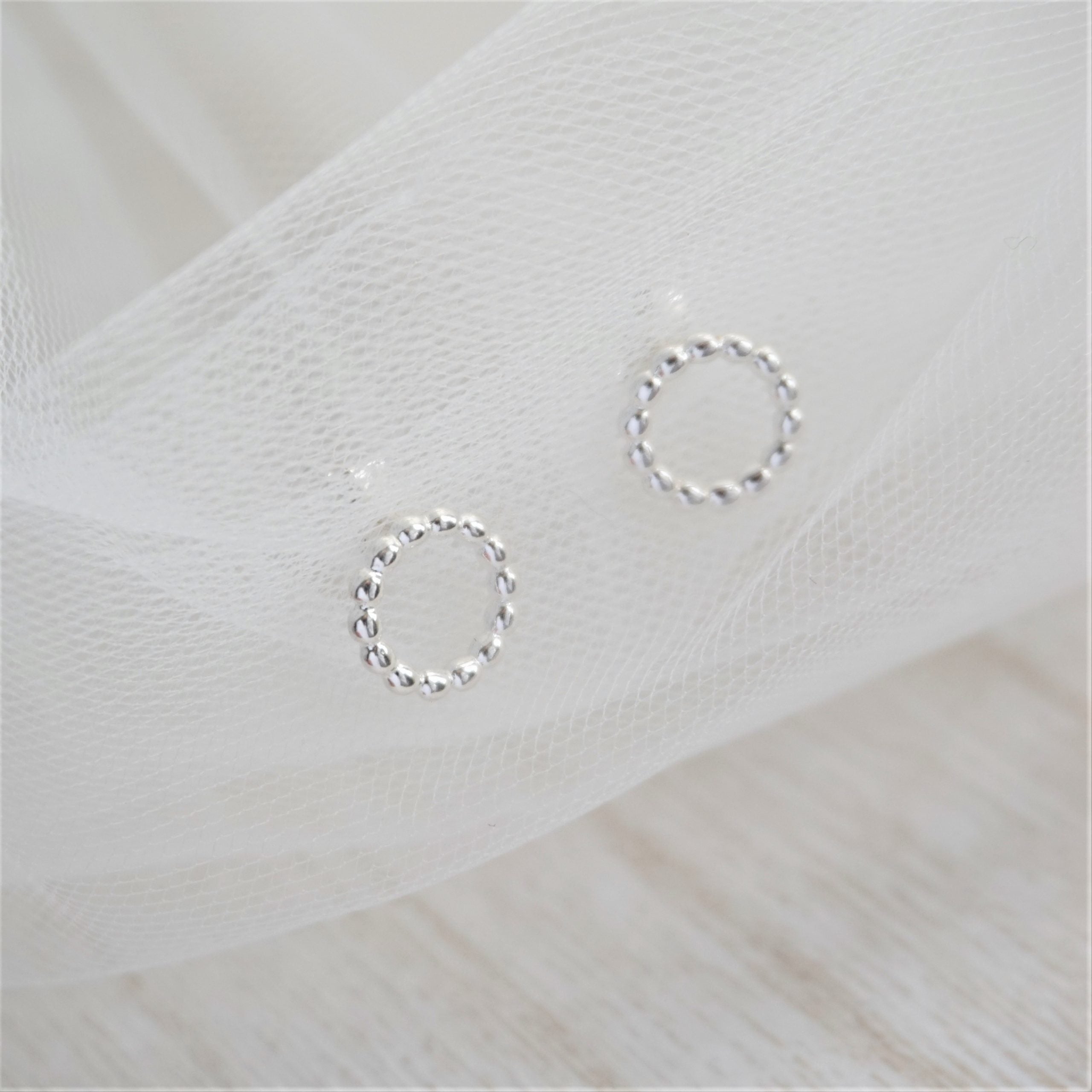 sterling silver beaded circle stud earrings