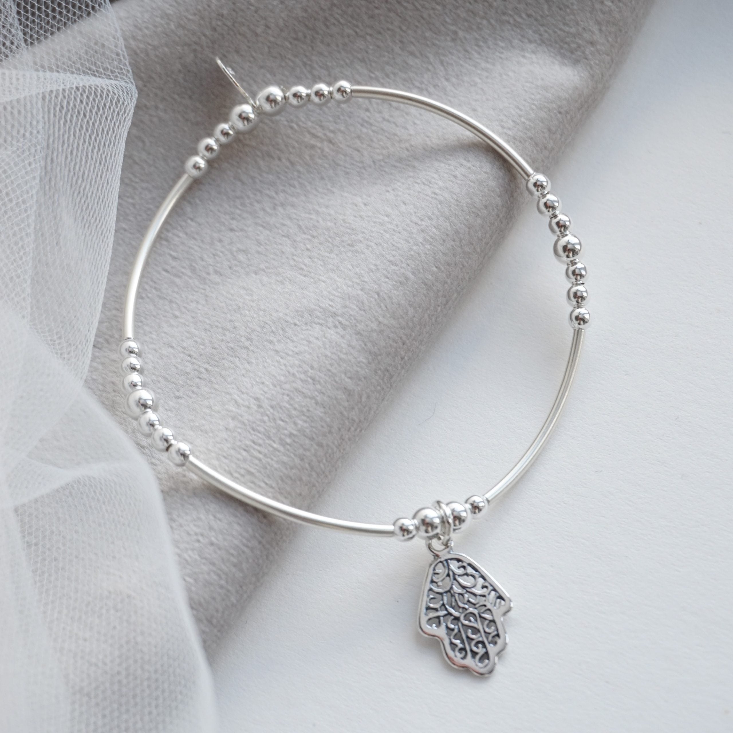 sterling silver hamsa hand noodle bracelet