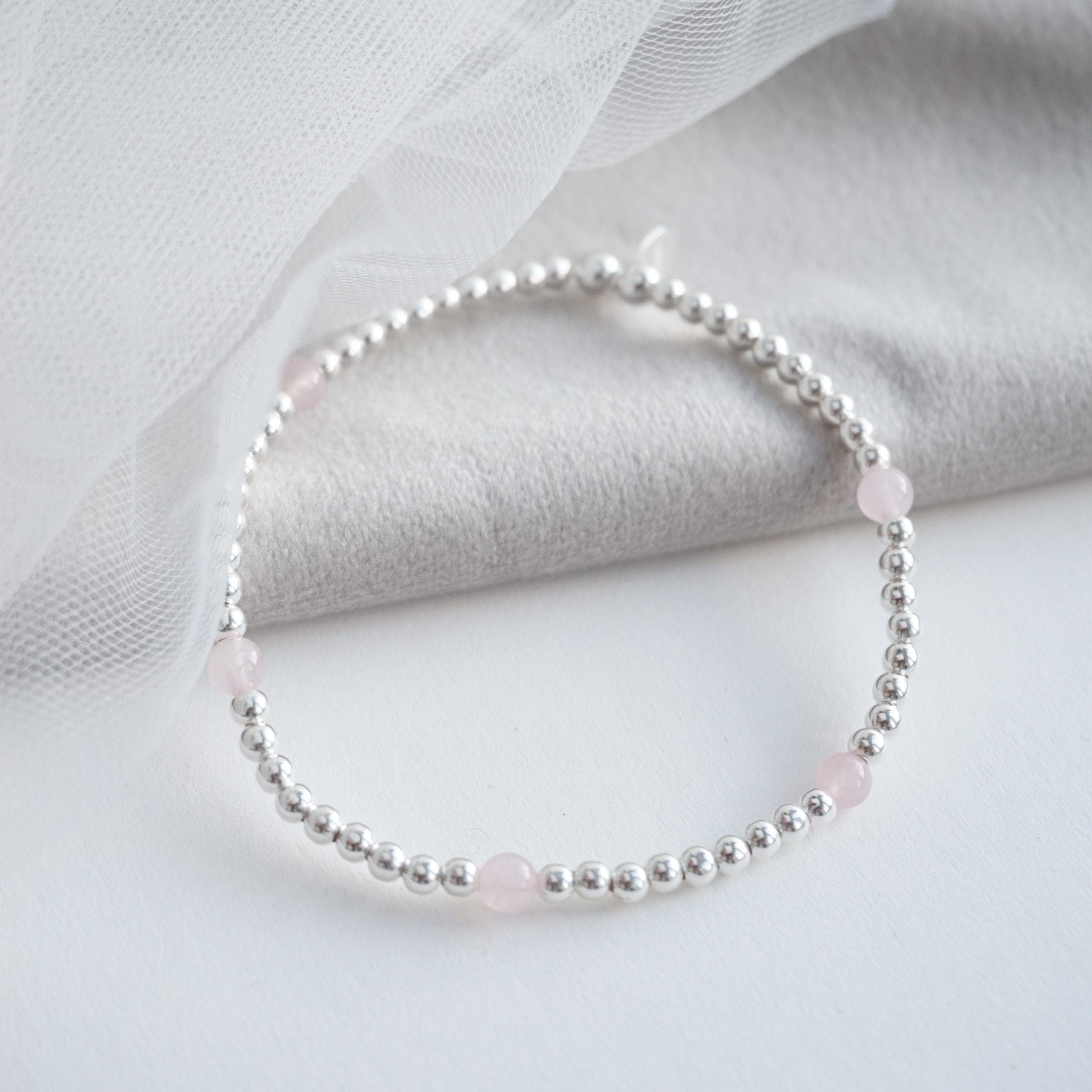 sterling silver rose quartz stack bracelet