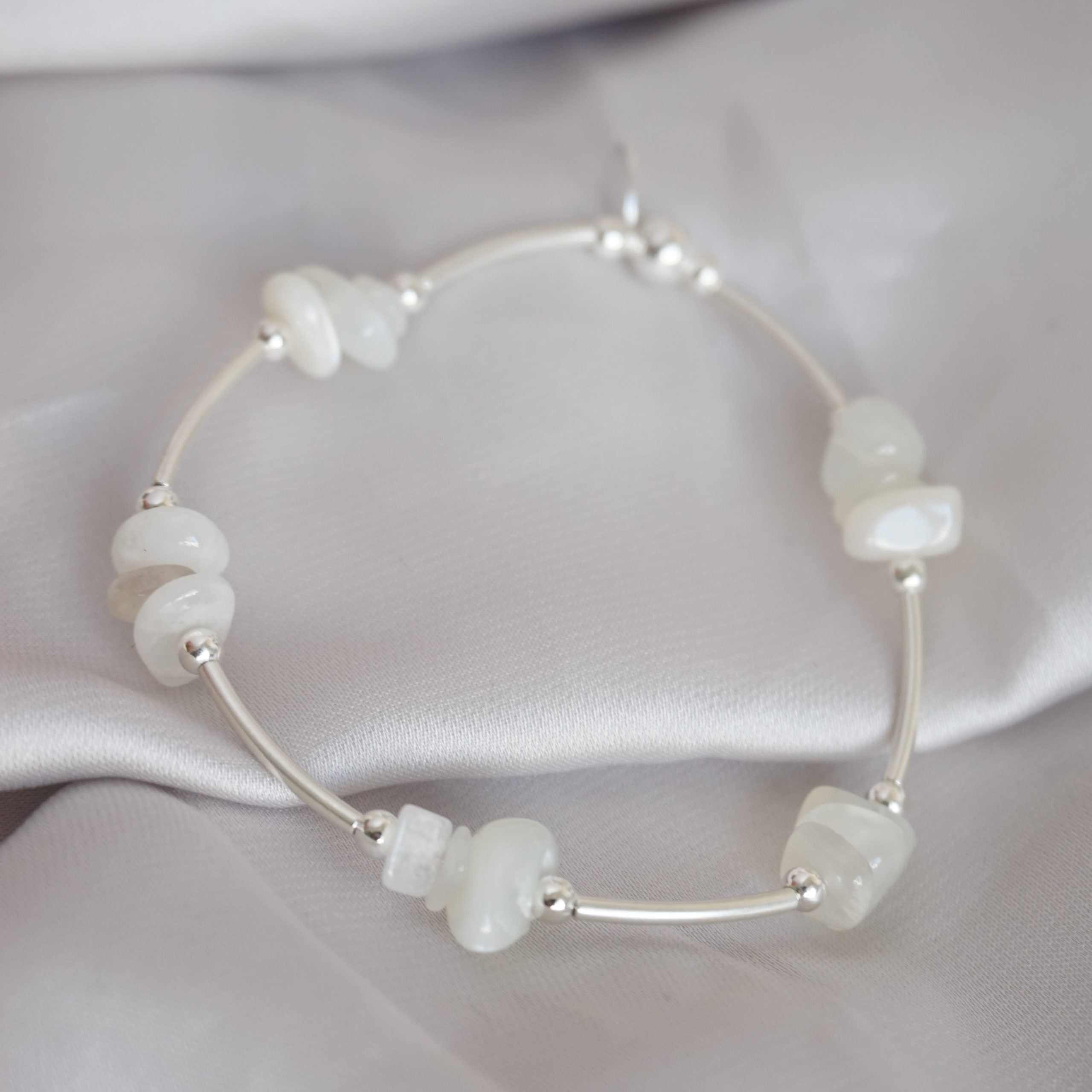 Sterling silver and moonstone noodle bracelet