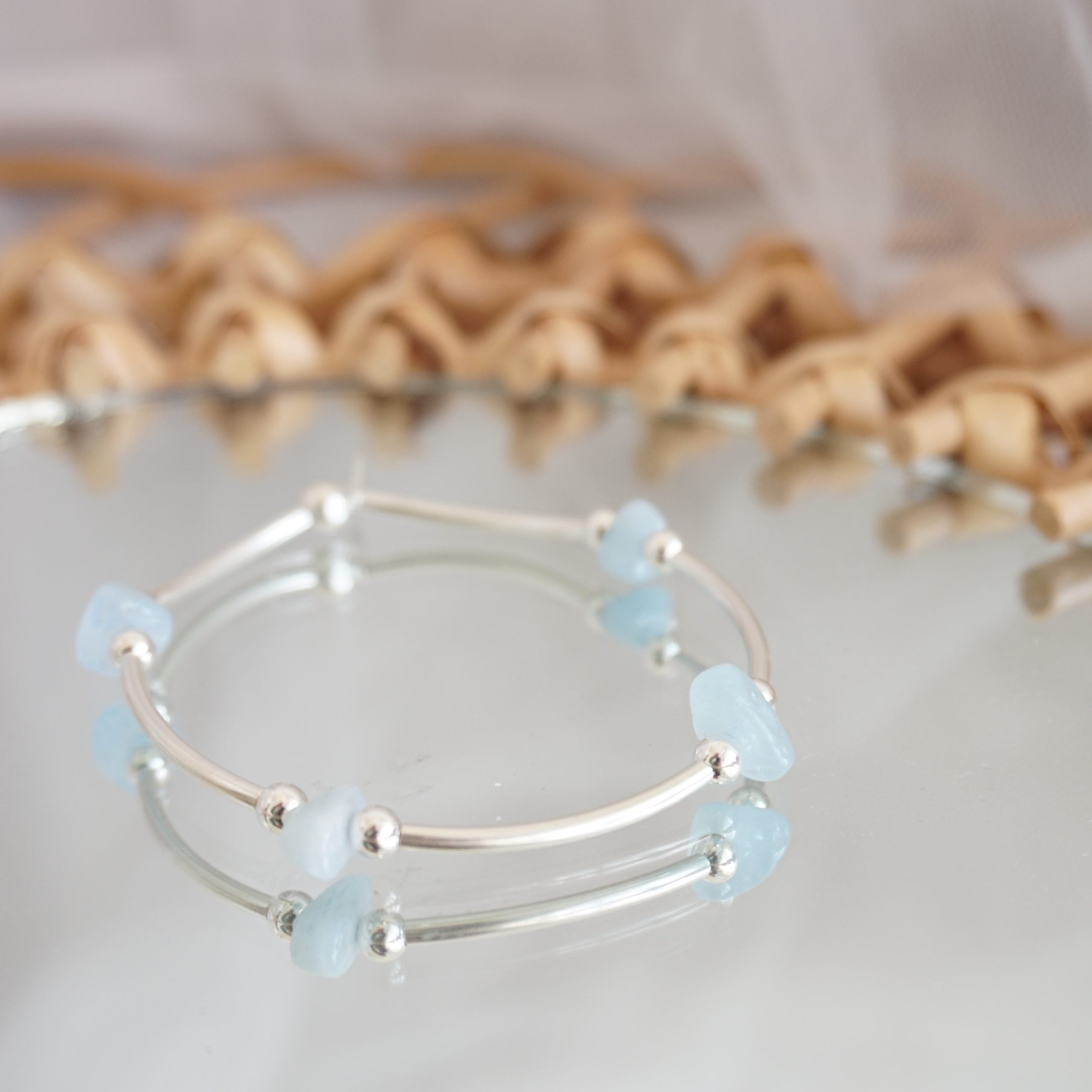 sterling silver and aquamarine noodle bracelet