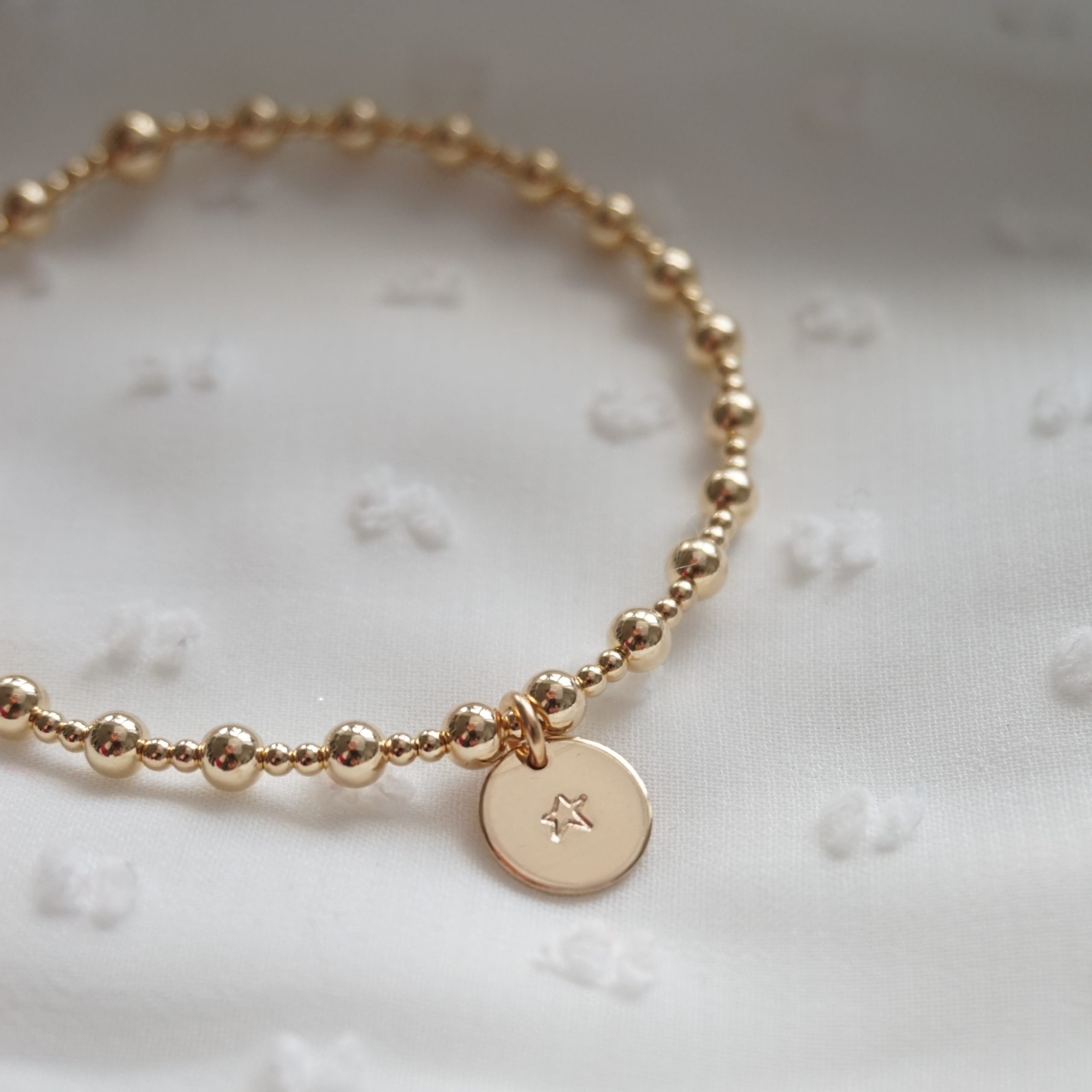 gold personalised stamped disc bracelet