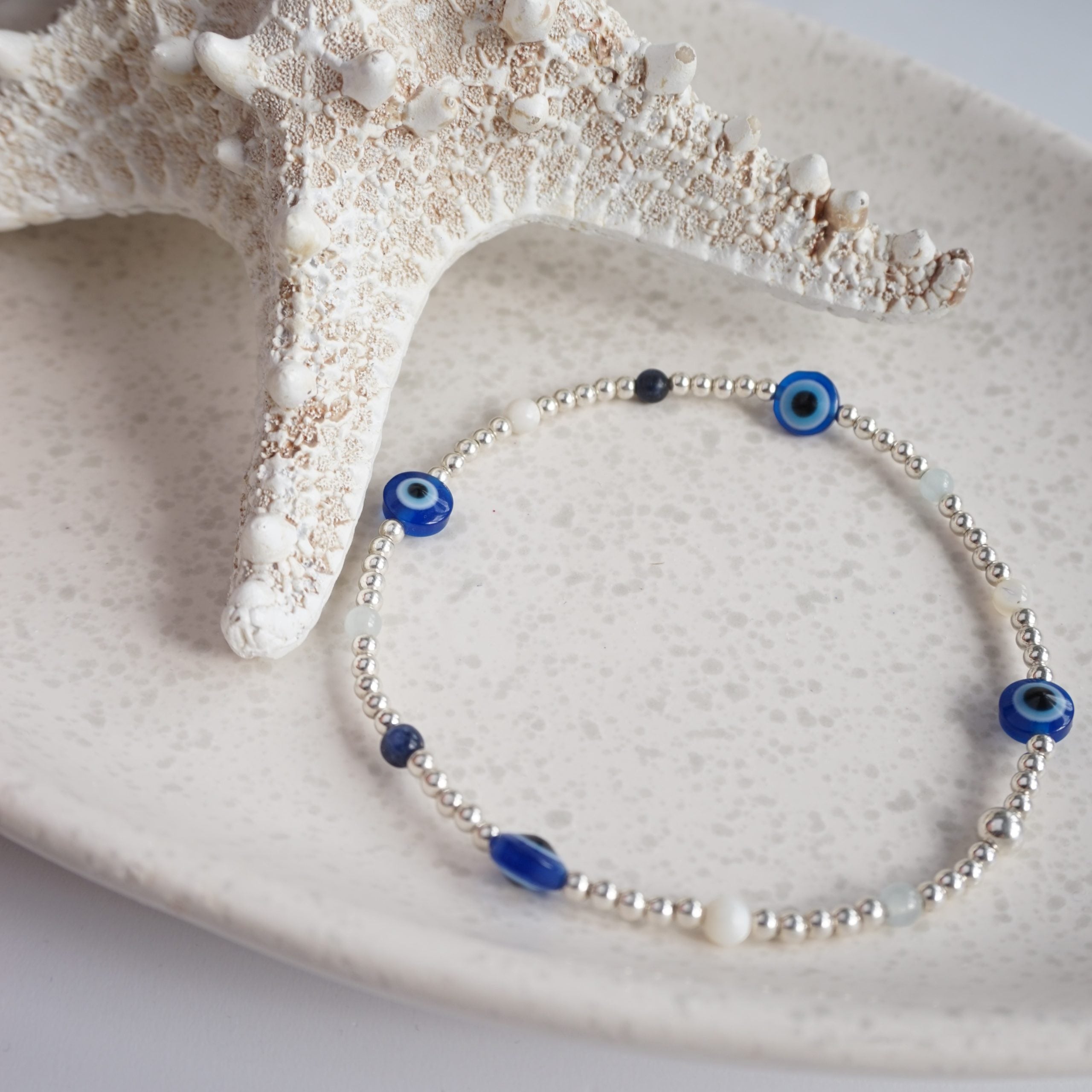 sterling silver evil eye anklet