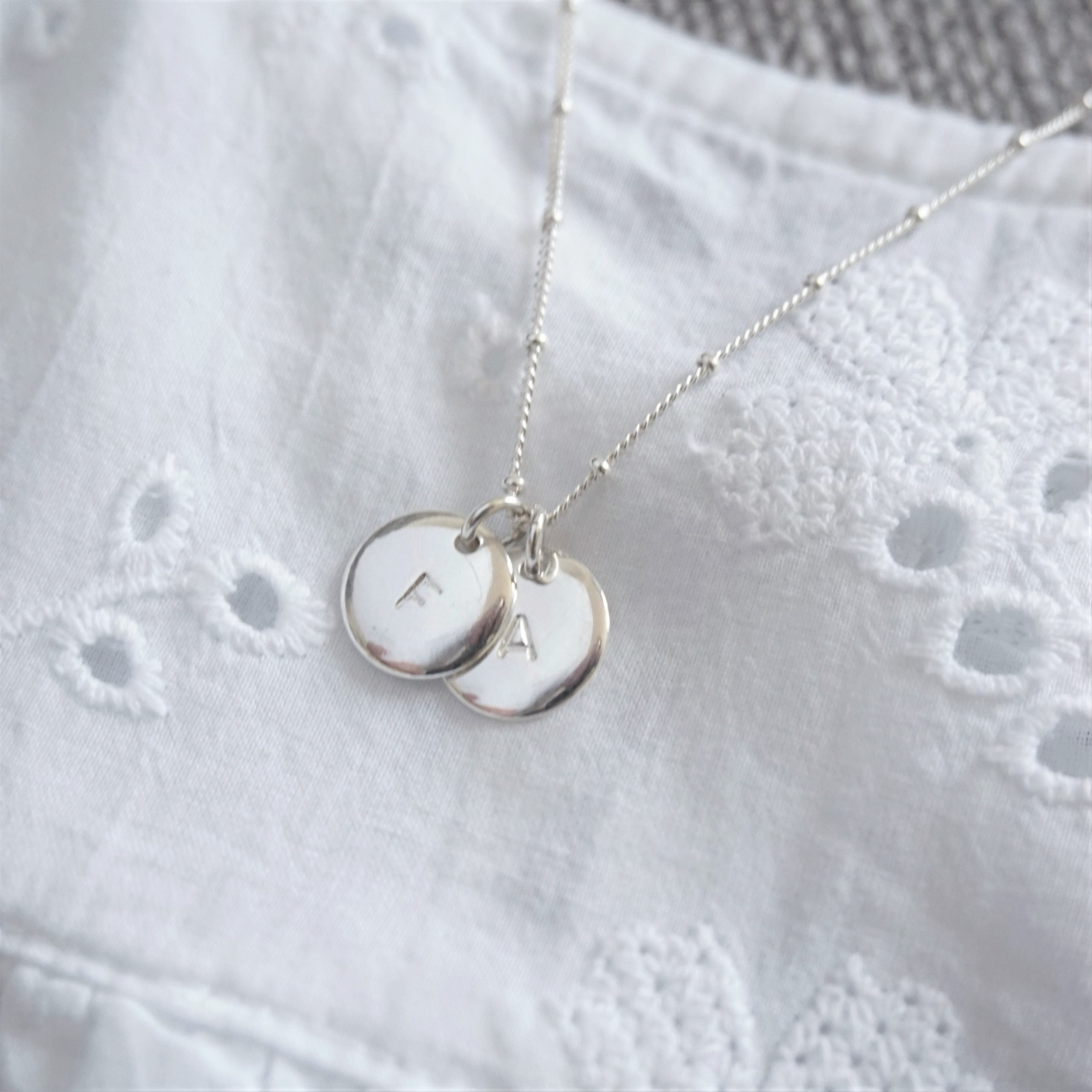 sterling silver duo initial stamped necklace