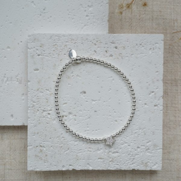 Sterling Silver Bracelet with Cubic Zirconia Star Bead - Image 3