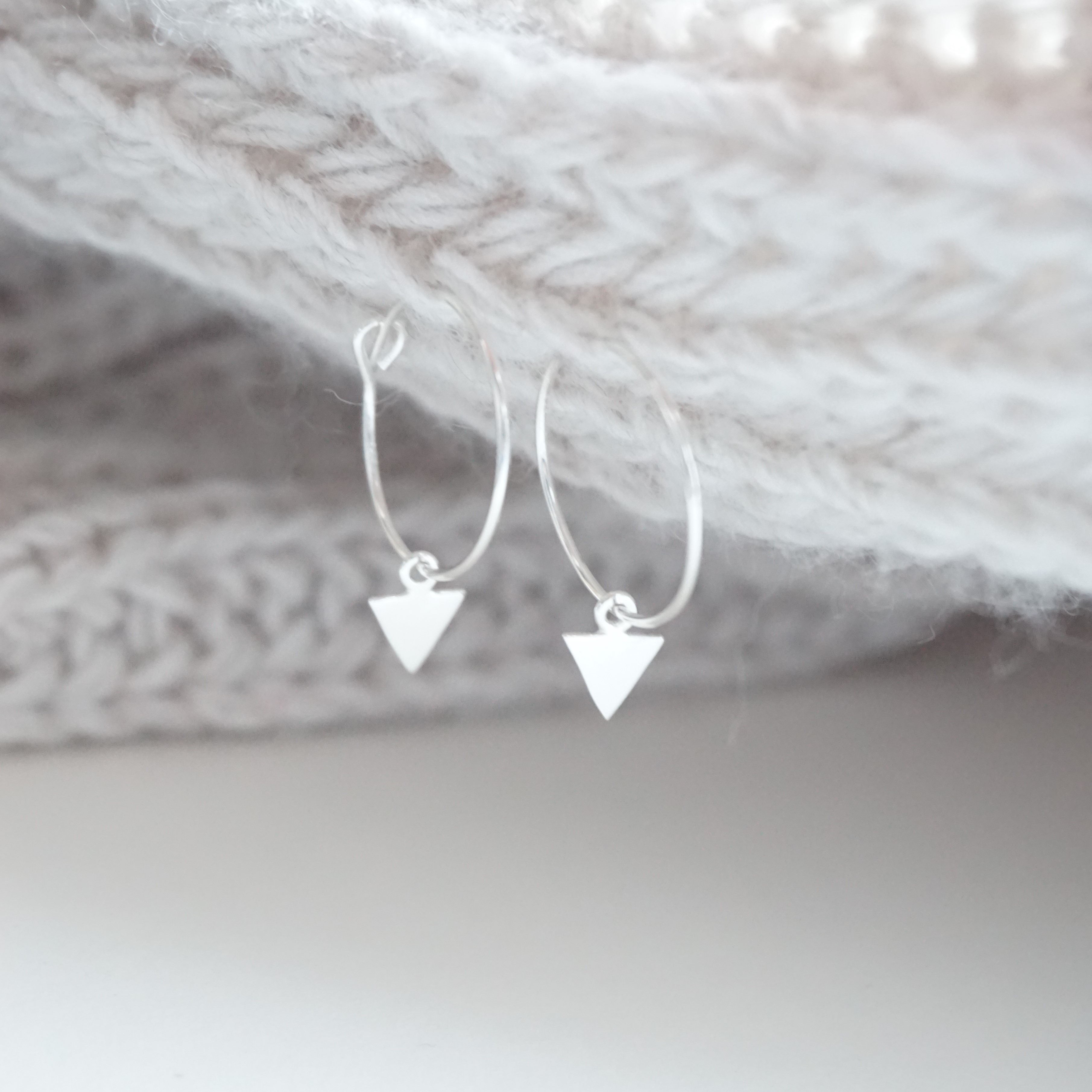 sterling silver hoop earrings with triangle charms