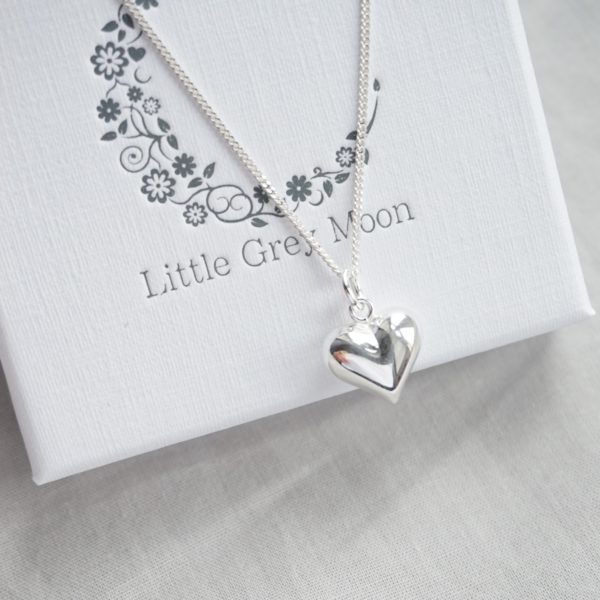 Sterling silver necklace with large heart charm