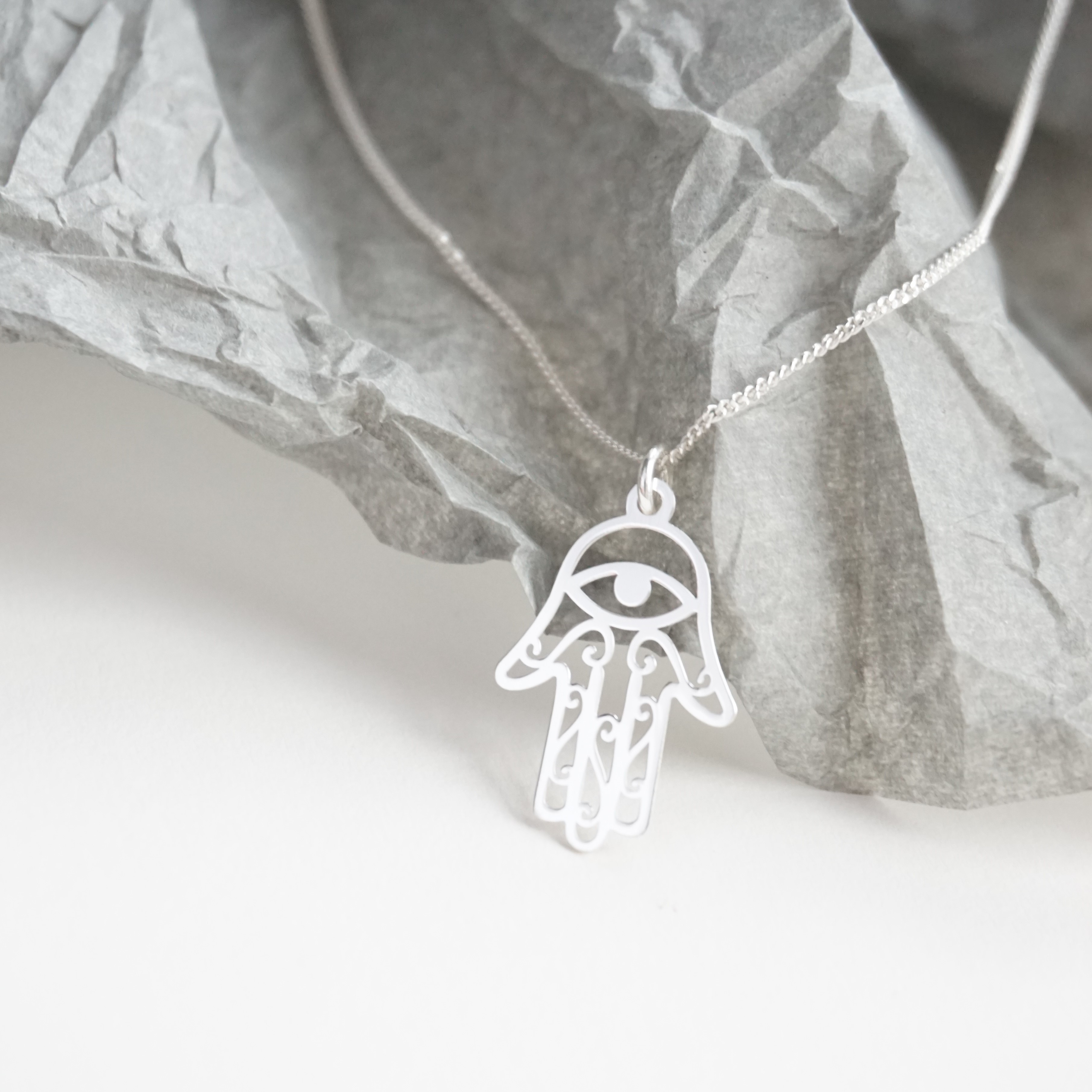 sterling silver necklace with hamsa charm