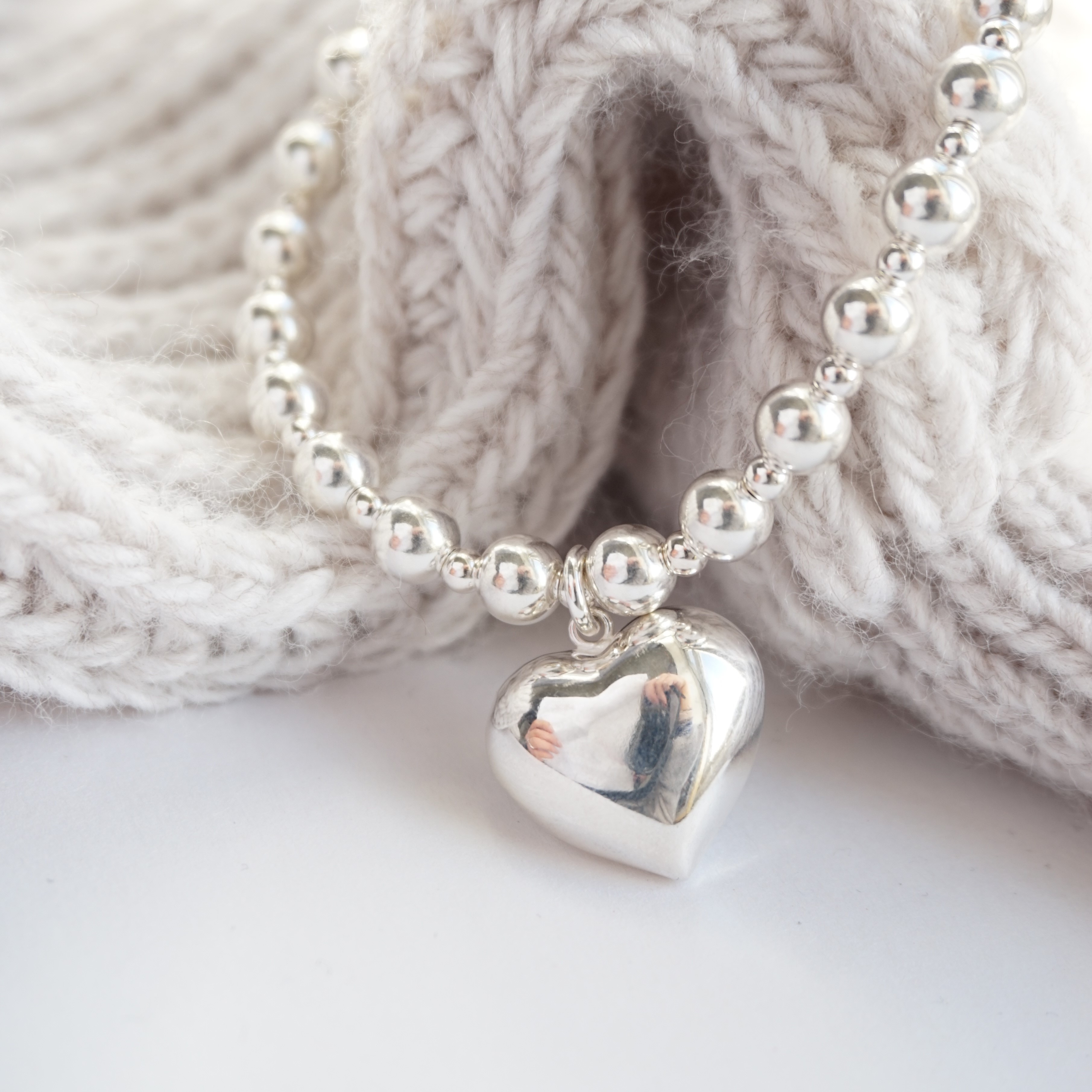 Sterling silver chunky bracelet with heart charm