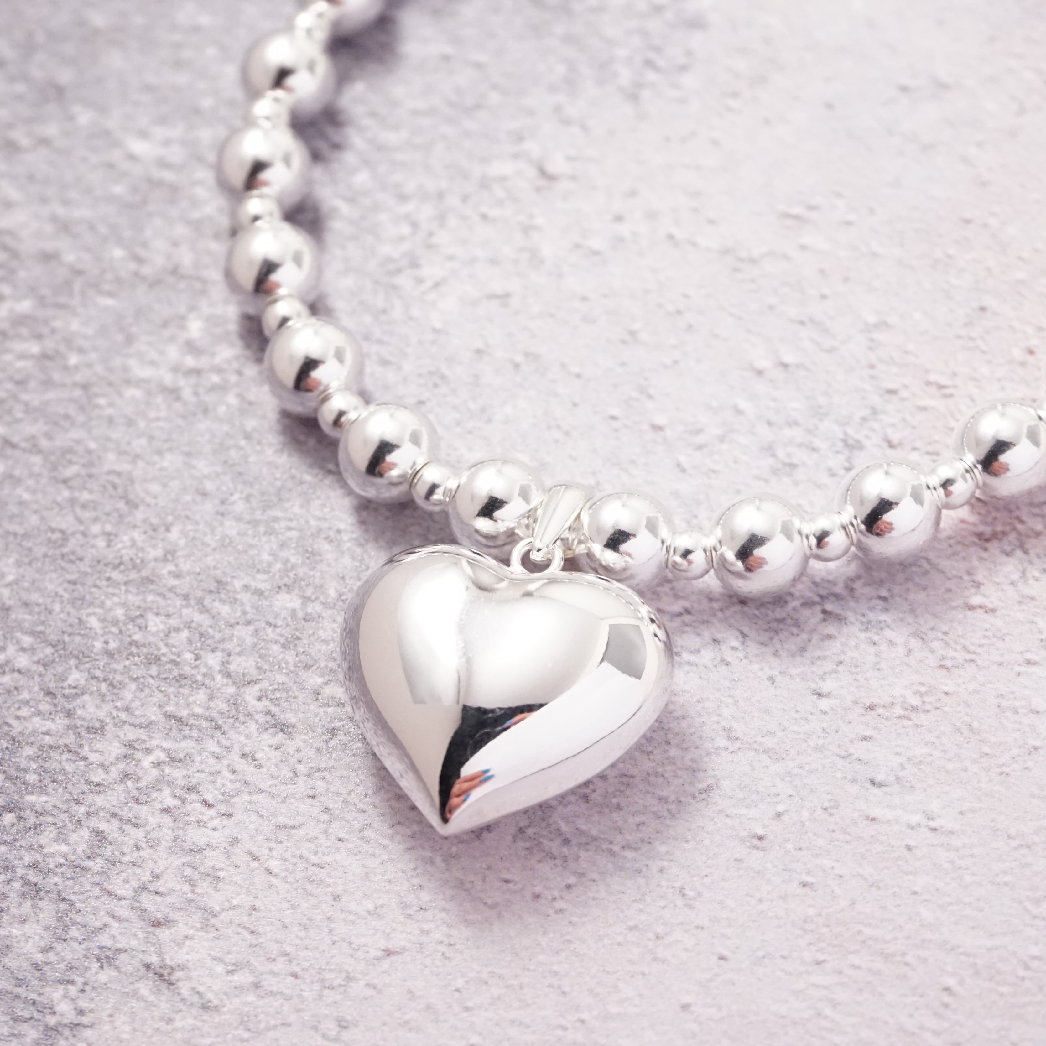 Sterling Silver Chunky Bracelet with Large Heart Charm | Little Grey Moon