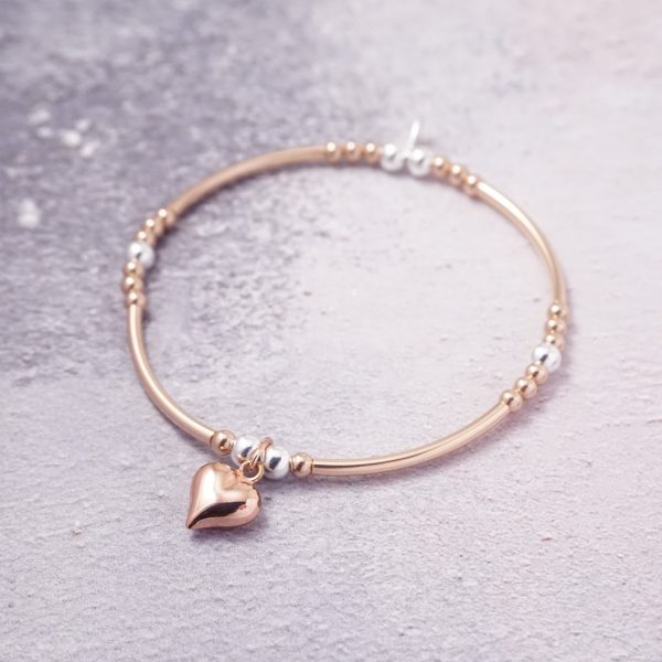 Rose Gold Stretch Noodle Bracelet with Heart Charm