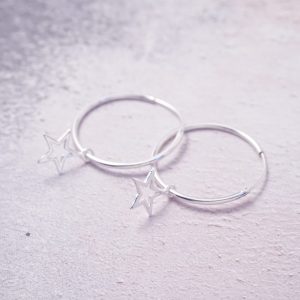 Sterling Silver Hoop Earrings with Star Charms