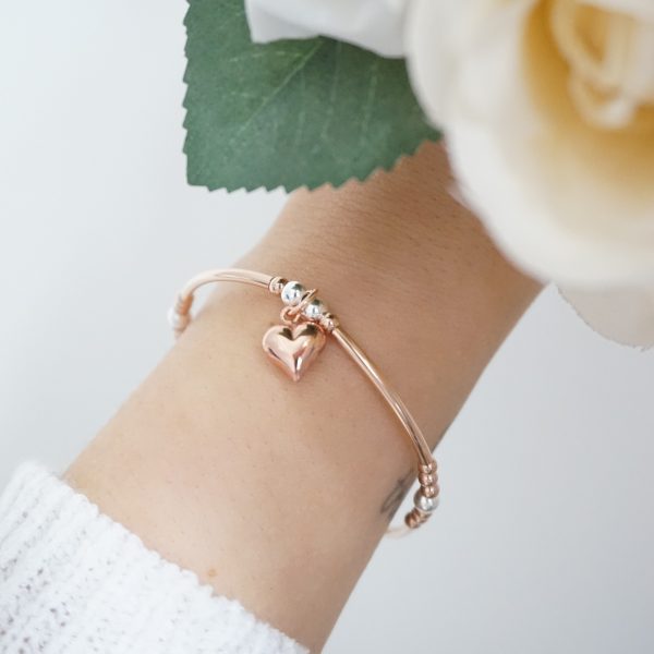 rose gold and silver heart noodle bracelet
