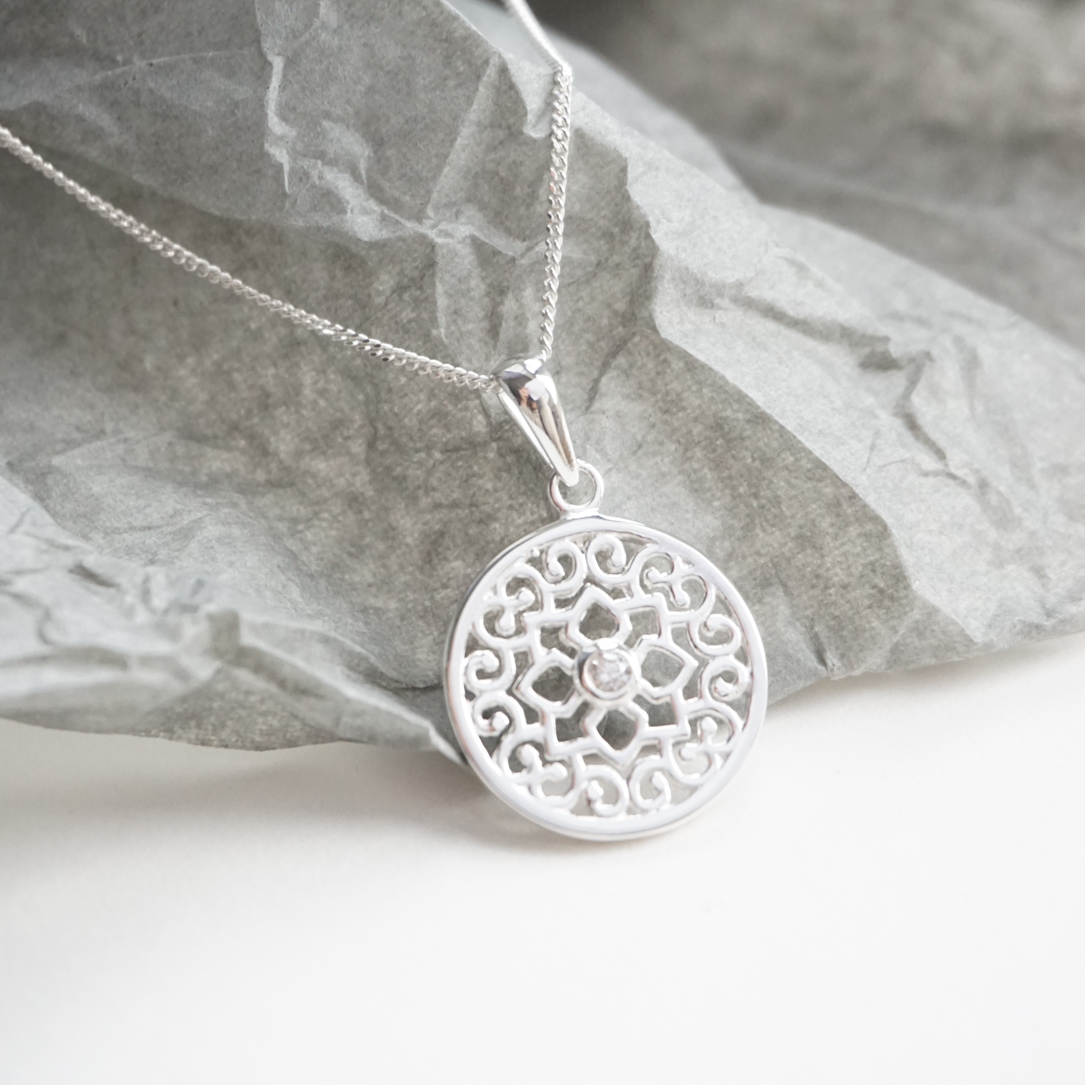 sterling silver necklace with mandala charm