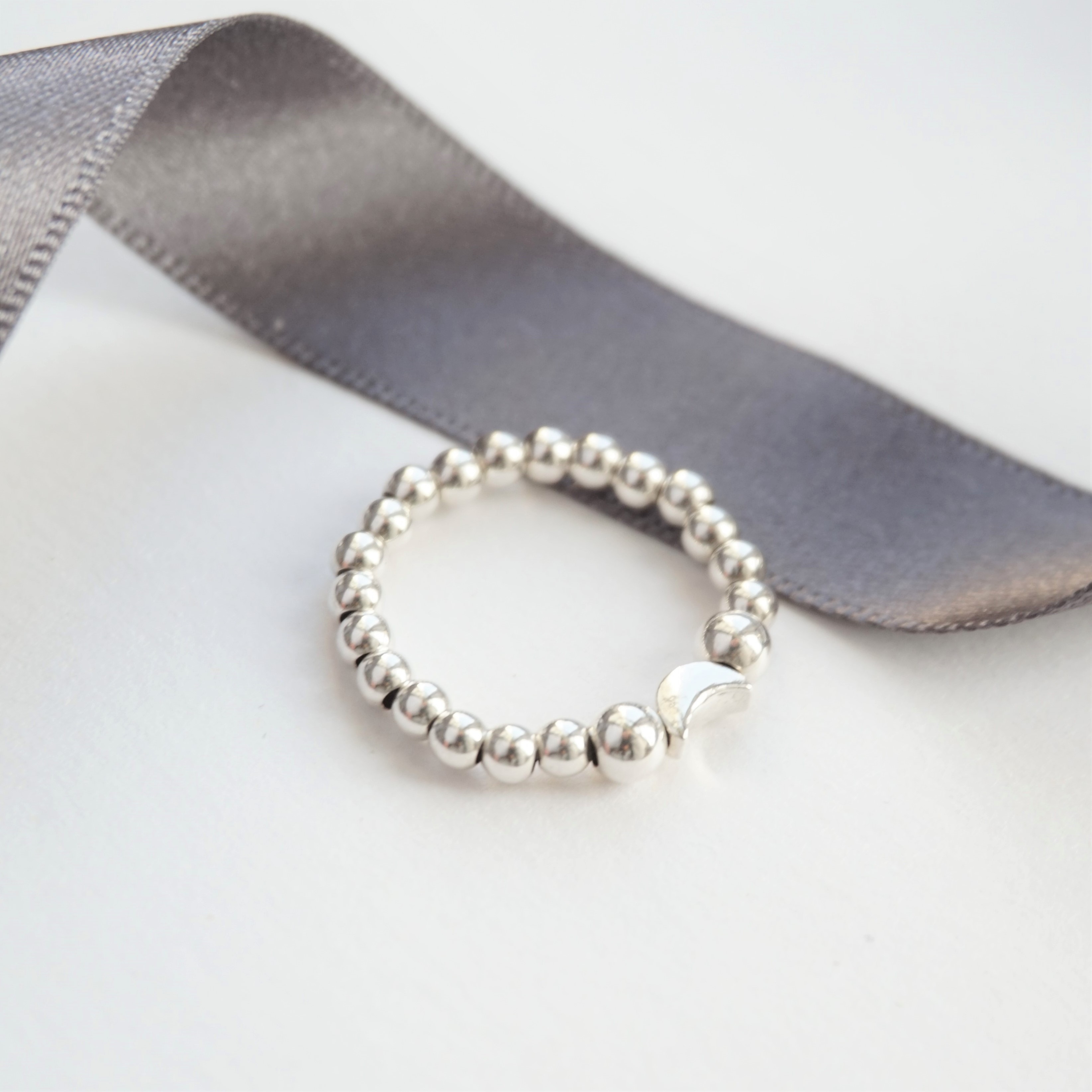 sterling silver ring with moon bead