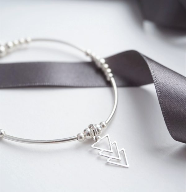 sterling silver noodle bracelet with triple triangle charm