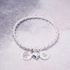 Sterling Silver Stretch Bracelet with Two Lowercase Initial Charms and Heart Charm