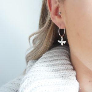 Sterling silver bee hoop earrings