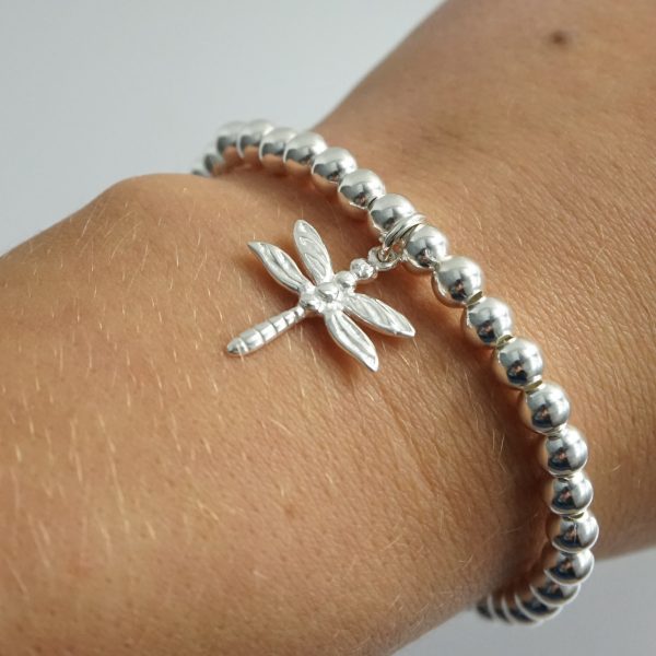 Sterling Silver Stretch Bracelet with Dragonfly Charm