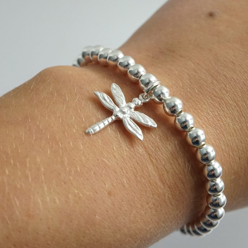 Sterling Silver Stretch Bracelet with Dragonfly Charm Little Grey Moon