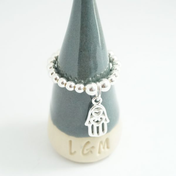 Sterling Silver Stretch Ring with Hamsa Hand Charm