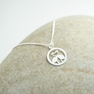Sterling Silver Necklace with Flamingo Heart Charm