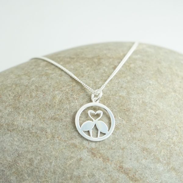 Sterling Silver Necklace with Flamingo Heart Charm