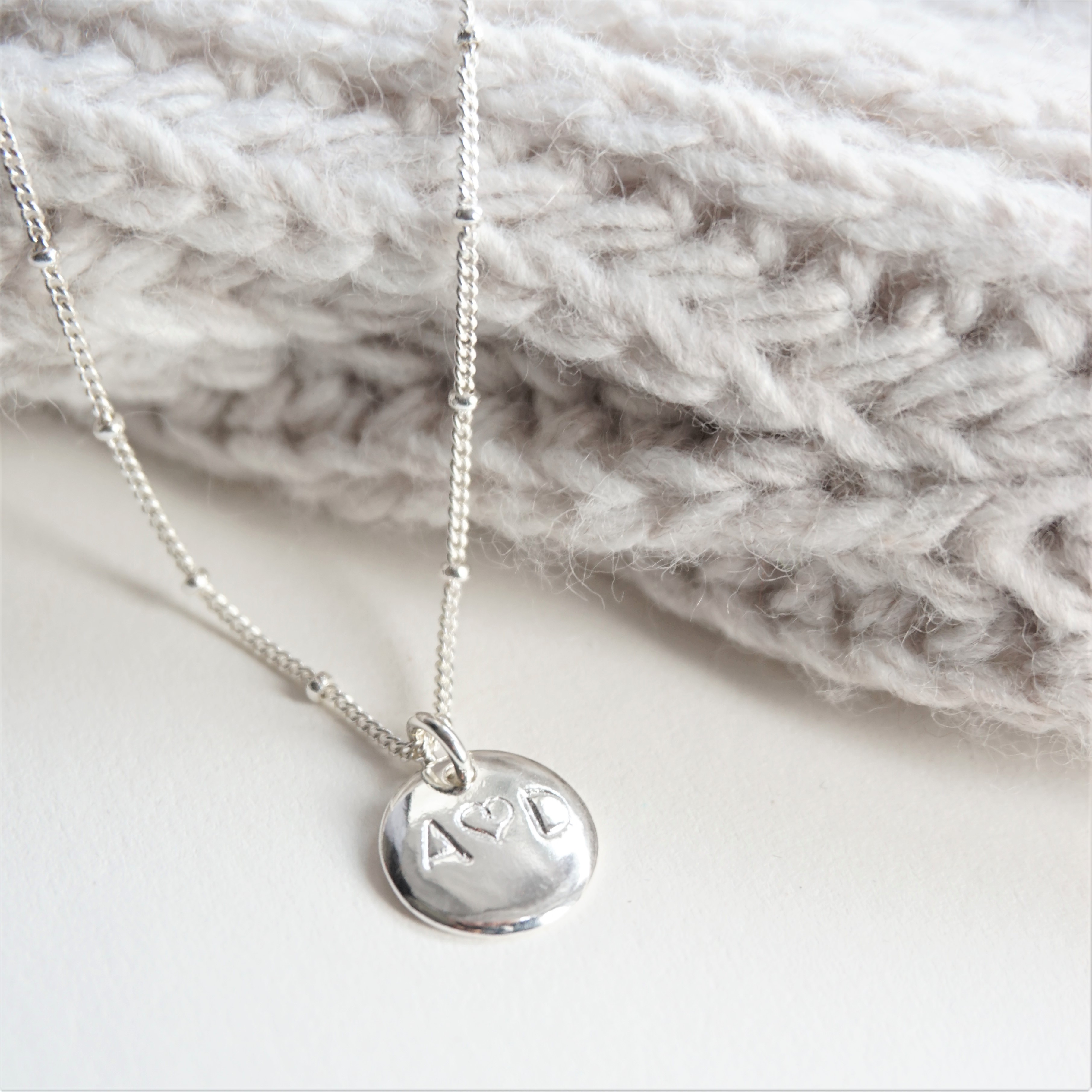 sterling silver necklace with initial duo stamped disc