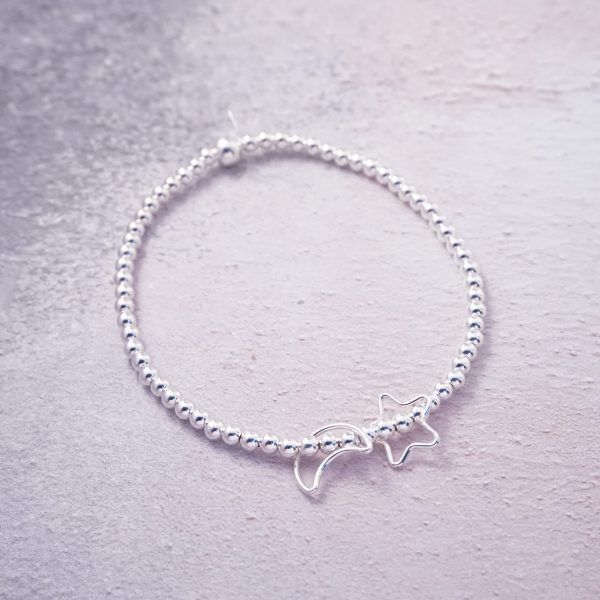 sterling silver star and moon stretch bracelet