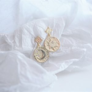 gold sun and moon drop earrings