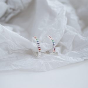 sterling silver huggie rainbow hoop earrings