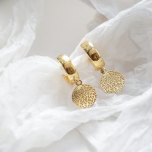 gold leopard disc hoop earrings