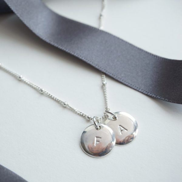 sterling silver duo initial stamped necklace