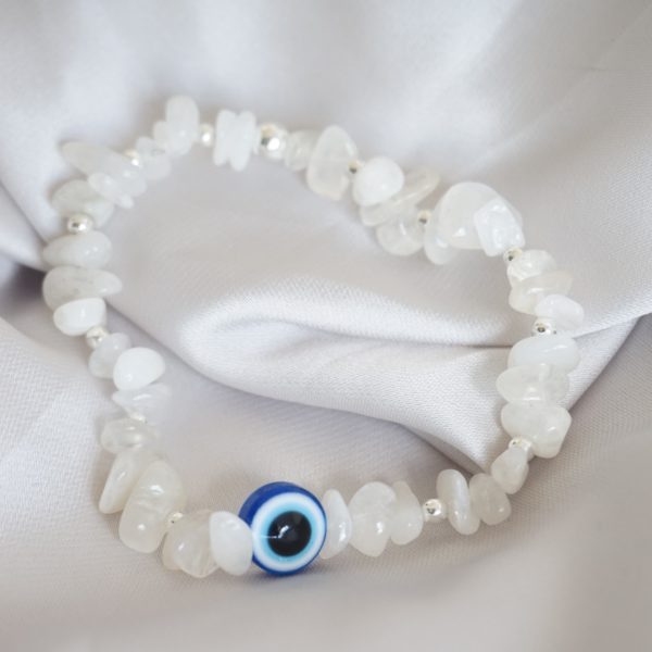 sterling silver and moonstone bracelet with evil eye