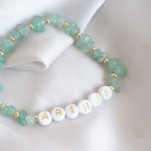 sterling silver and aventurine chip personalised bracelet