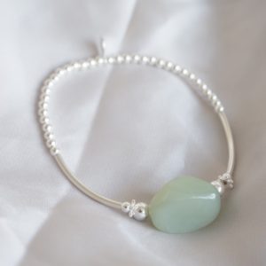 sterling silver beaded noodle bracelet with new jade gemstone bead