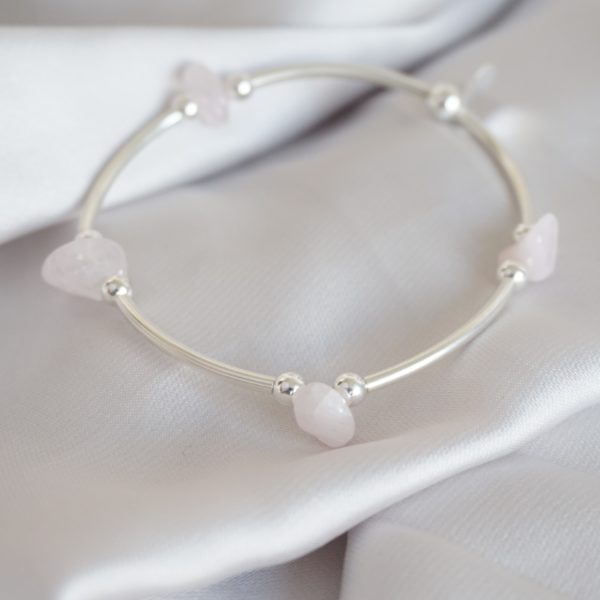 rose quartz and sterling silver noodle bracelet