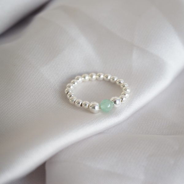 sterling silver ring with aventurine bead
