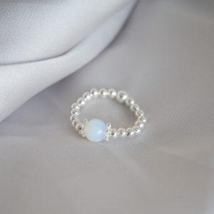 sterling silver ring with opalite bead