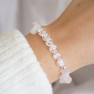 sterling silver and rose quartz chip bead personalised bracelet